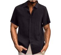2025 Camisa de Algodón y Lino Hombre Manga Corta Camiseta Casual Color sólido Cuello Solapa Botones Primavera Verano Moda Original T-Shirt Fiesta Suelto Ocio Transpirable Talla Grande Comodidad Tops