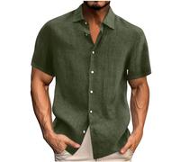 2025 Camisa de Algodón y Lino Hombre Manga Corta Camiseta Casual Color sólido Cuello Solapa Botones Primavera Verano Moda Original T-Shirt Fiesta Suelto Ocio Transpirable Talla Grande Comodidad Tops