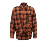 2025 Camisa de mujer de estilo retro con cuello y manga larga y bolsillo para primavera y otoño Blusa de mujer roja con lunares, naranja, XL