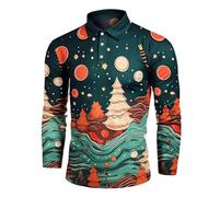 2025 Camisa de Navidad Hombre Estampado Divertido- Polo Manga Larga Elegante Y Elegante Trabajo suelto Blusa Casual Otoño Invierno Versátil Cuello Reverso Alto Clásicos Moda Navidad Fiesta Camisa