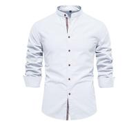 2025- Camisa Hombre Manga Larga- Blusa De Trabajo Cuello Mao Color Sólido Casual Slim Chic Clásico Cómodo Pastel De Negocios Top Planchado Fácil Otoño Streetwear, blanco, XL