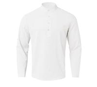 2025 Camisa Hombre Manga Larga- Camisa Cuello Mao Gran Tamaño Casual Color Sólido Cómodo Suelto Camiseta Elegante De Todos Los Días Versátil Temperamento Streetwear Pullover, blanco, S