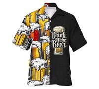 2025 Camisa Hombre Oktoberfest Manga Corta Alfabeto Botella Vino Cerveza Estampado Camisas a Cuadros Talla Grande, Negro , L