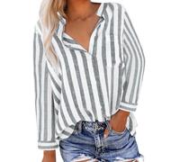 2025 Camisa Mujer,Mis Pedidos Algodón y Lino Camiseta Mujer Manga Larga Cuello Solapa Camisetas Mujer de Rayas Ligero Cómodo Camisa Lino Mujer Informal Blusas Mujer Verano Original Ropa Mujer