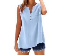 2025 Camisa Sin Mangas Tallas Grandes Mujer de Algodón y Lino con Botones Primavera Verano Moda Color sólido Blusa Cuello en V Camiseta Elegante transpirabl Cómoda Camisa Basica Top Casual Shirts
