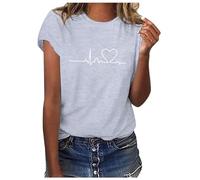 2025 Camiseta de Manga Corta Mujer: Moda Casual Estampado Amor Suelto Cuello Redondo Tumblr Tops T-Shirt Deporte Fiesta Camisa Original Algodon Cómodo Verano Basic tee