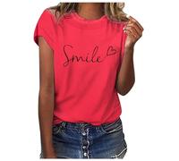 2025 Camiseta de Manga Corta Mujer: Moda Casual Estampado Amor Suelto Cuello Redondo Tumblr Tops T-Shirt Deporte Fiesta Camisa Original Algodon Cómodo Verano Basic tee