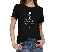 2025 Camiseta de Manga Corta Mujer: Moda Casual Estampado Amor Suelto Cuello Redondo Tumblr Tops T-Shirt Deporte Fiesta Camisa Original Algodon Cómodo Verano Basic tee