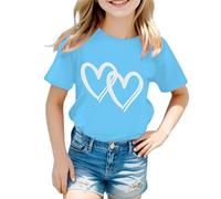 2025 Camiseta de manga corta para niña con cuello redondo y gráficos lindos camiseta de verano O Kids Niñas, azul, 11-12 años