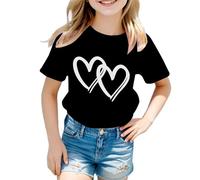 2025 - Camiseta de manga corta para niña con cuello redondo y gráficos lindos, Negro , 11-12 años