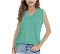 2025 Camiseta de Tirantes para Niñas,Blusa Sin Mangas Informal Cuello V Camisetas Largo de Verano Casual Color Sólido Tank Top Niña Cómoda Suave Camiseta Blanca Niña Ropa Adolescente 5-15 Años