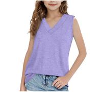 2025 Camiseta de Tirantes para Niñas,Blusa Sin Mangas Informal Cuello V Camisetas Largo de Verano Casual Color Sólido Tank Top Niña Cómoda Suave Camiseta Blanca Niña Ropa Adolescente 5-15 Años