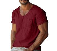 2025 Camisetas Manga Corta Hombre Rebajas,Camiseta Hombre de Algodón y Lino Casual Cuello Redondo Color Sólido Estilo Básico Camisetas Lino Hombres Cómodo y Transpirable Shirt Top Trabajo