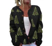 2025 Chaleco Cardigan Mujer,Estampado Floral Chaleco Mujer Chic Y Elegante Largo Chalecos De Gran Tamaño Invierno Cómodo De Punto Manga Larga Suéter Caliente Mujer Cuello en Botón Cárdigan Cuatro