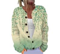 2025 Chaleco de punto para mujer, estampado floral chaleco para mujer, chic y elegante, largo chalecos, de gran tamaño, invierno, chaqueta casual, manga larga, suéter caliente, cuello en botón