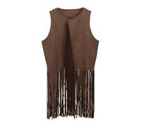 2025 - Chaleco de vaquero energético hippie, juego de disfraz para niñas con flecos, chaleco de borla, cosplay, fiesta, disfraz, camiseta, conejo, para niñas (marrón 3-4 años)