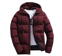 2025 Chaqueta Acolchada Hombre Invierno Plumon Abrigo con Capucha y Cremallera Vintage Trabajo Deportiva Cazadora Grueso Parka Color Sólido Moda