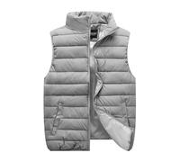 2025- Chaqueta Chaleco sólido con cremallera Chaqueta suelta sin mangas Abrigo Chaqueta de invierno para mujer Corta con piel, gris, L
