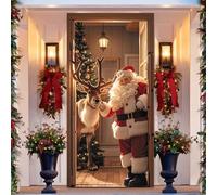 2025 Christmas and Halloween Front Door Decoration Cover, Elastic Fabric Christmas Door Cover, Holiday Decor for Home Outdoor Indoor (A)