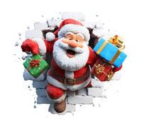 2025 Christmas Creative Wall Sticker, Large 3D Santa Claus Christmas Wall Stickers with 3D Santa Breaking Through the Walls Effect, Removable Winter Holiday Through for Window, Home, Refrigerator