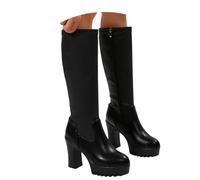 2025 Comercio Extranjero Europeo Color Sólido Impermeable Plataforma Tacón Súper Alto Botas de Invierno para Mujer Niña 37 Pulgar, Negro , 40 EU
