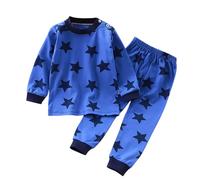 2025 - Conjunto de pijama para niños y niñas, animales de dinosaurio, algodón, 2 piezas, tren, niños pequeños, ropa de dormir de dibujos animados, ropa de otoño, traje de rizo para niños, azul, 2-3