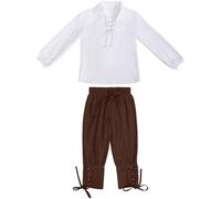 2025 Conjunto Medieval para Niños Camisa Pantalones Tobillos Disfraz de Halloween para Niños Camisetas y Pantalones de Jacobita Escocés Camisa 128, marrón, 10-12 años