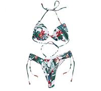 2025 Conjuntos de Bikinis Mujer Sexy de Playa Impresión Traje de Baño 2 Piezas Halter Triángulo Bikini y Braga Tanga Cintura Ajustable Baja diseño Hueco Surf Clásico Sólido Ajustable Original Verano