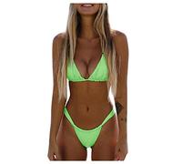 2025 Conjuntos de Bikinis para Mujer Push Up Sexy Brasileño Bañador Baño de Natacion Bañadores Deportivos Cuello en V con Relleno Y Tanga Bikini Dos Piezas Original Surf Vikinis (1-A-Green, M)