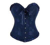 2025 Corsé clásico para mujer, con cordones, floral, burlesque, vasco, corsé moldeador overbust, azul oscuro, XS