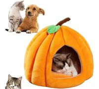 2025 Cute Pumpkin Cat Cave, Thickened Warm Semi-Closed Pet Nest, Removable and Washable Mat, Puppy House for Small Dogs and Cats (Orange S)