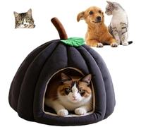 2025 Cute Pumpkin Cat Cave, Thickened Warm Semi-Closed Pet Nest, Removable and Washable Mat, Puppy House for Small Dogs and Cats (Dark Grey M)