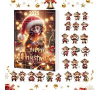 2025 De Árbol De Navidad De Cuenta Atrás Con Monos | 24 Piezas Adorno Navideño Árbol 2D Para Contar Días - Decoración Para Coche Fiestas Oficinas Y Cumpleaños