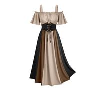 2025 Disfraces de Halloween para Mujer,Vestido Medieval para Mujer con Manga Corta de Trompeta Retro Hombro Descubierto Vestido de Noche de Corsé Disfaz Renacentista Cosplay Carnaval Halloween