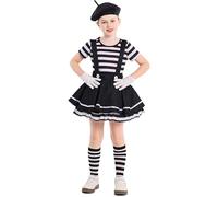 2025 Disfraz de mime curioso para niños y niñas, disfraz de imitación a rayas, para Halloween y fiestas, sudadera 98 (negro, 2-4 años)