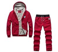 2025-Enérgico 2 Piezas para Invierno Casual Sólido Jogger Deporte Gimnasio Sudaderas de Manga Larga con Capucha Algodón Pantalones Acolchados Camisa Occidental Negra, rojo, M