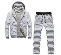 2025-Enérgico 2 Piezas para Invierno Casual Sólido Jogger Deporte Gimnasio Sudaderas de Manga Larga con Capucha Algodón Pantalones Acolchados Camisa Occidental Negra, gris, M
