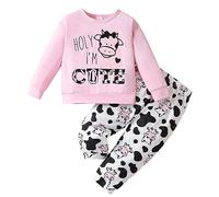 2025-Enérgico Manga Larga Dibujos Animados Vaca Estampados Tops Pantalones Dos Piezas Conjunto Casual Trajes Para Niños Ropa Daddys Girl, Rosa., 5-6 años