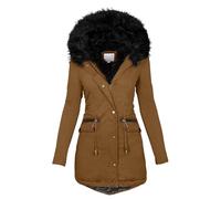 2025-Enérgico Más Tamaño Abrigo de Invierno Cuello Chaqueta de Manga Larga Chaqueta Espesar Abrigo Chaqueta Caliente Gruesa Acolchado Abrigo Corto Chaleco Vaquero, café, 5XL