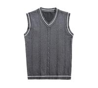 2025-Enérgico para hombre con ribete a rayas con cuello en V Camino hacia el oeste, gris oscuro, XL
