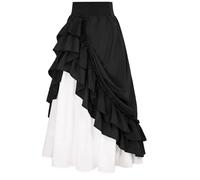 2025 - Falda larga retro medieval de encaje elástico de cintura alta para mujer, estilo bohemio, casual, con cordón, Negro, XL