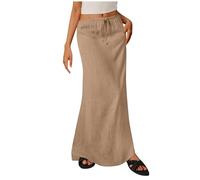 2025 Faldas Mujer,Mis Pedidos Falda Casual de Algodón y Lino Verano para Mujer Cintura Alta Falda Casual Lisa para Mujeres Adelgazante Largo Cintura Elástica Faldas Recta Color Sólido Cómodo Skirt