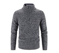 2025-Generisch para hombre cuello estrecho monocolor media cremallera piso de punto camisa suéter suéter chaqueta polar abrigo hombre, gris oscuro, XXL