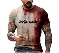 2025 - Gráfico de sangre de Halloween de talla grande para hombres con estampado en color sólido manga corta tops sin vientre encaje, Color rojo., XL