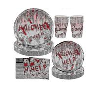 2025 Halloween Party Plate And Napkin Set 96 Pieces Bloody Themed Tableware Halloween Bloody Paper Plates for Halloween Party Table Decorations