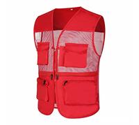 2025 Hombres Casual Al Aire Libre Trabajo Pesca Viajes Foto Cargo Chaleco Chaqueta Múltiples Bolsillos Las Estrellas Tan Cerca De La Película, rojo, XL