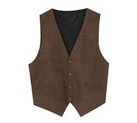 2025 Hombres Hombres Jugando Retro Cuello En V Color Sólido Bolsillo Chaleco De Cuero Chaleco Chaleco Chaleco Con Cuello De Piel, marrón, L