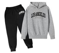 2025 invierno niños sudadera con capucha conjunto popular impreso sudadera con capucha conjunto en ropa interior casual carta impresa manga larga fuera bolsa de aseo niños, gris oscuro, 7-8 años