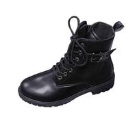 2025 Invierno Punta Redonda con Cremallera Lateral Cordones Negro Botas cortas de moda de talla grande con suela gruesa Botines Zapatos Mujer Original, Negro , 39 EU