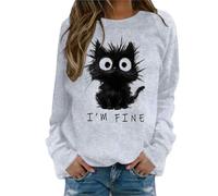 2025 it fine i'm fine everything is sudaderas para mujer divertidas sudaderas con capucha con estampado de gato de manga larga para yoga con bolsillo, Gris Claro, M